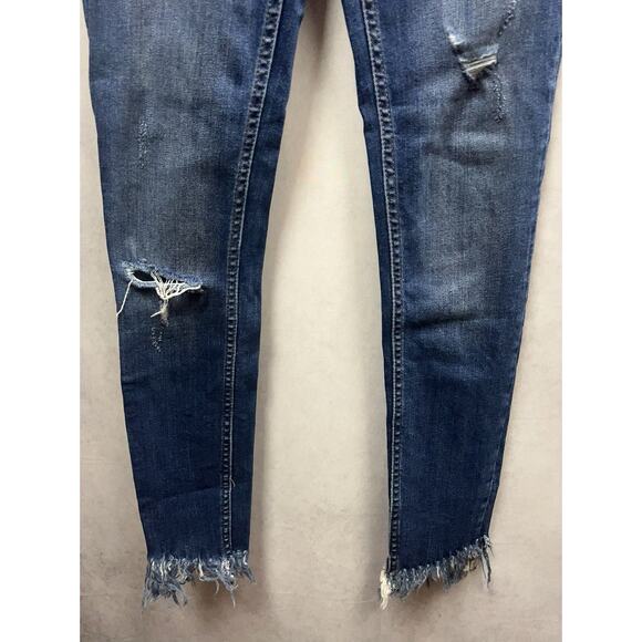 Free People Jeans Size 25 Great Heights Cropped Fringe Hem Distressed Low Rise - Picture 7 of 16
